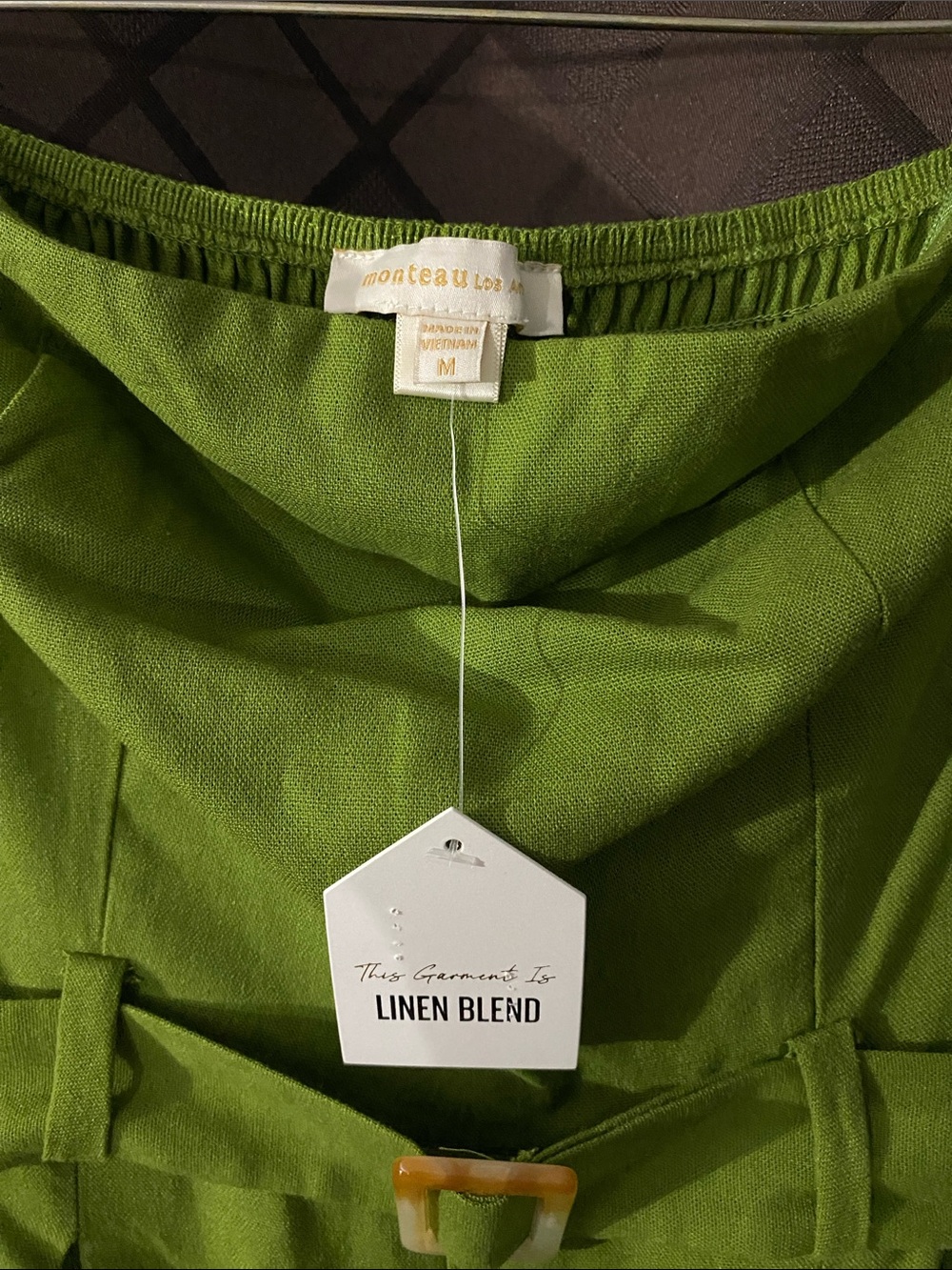 Monteau Strapless Lime Green Linen Blend Jumpsuit with Belt NWT - Picture 2 of 4